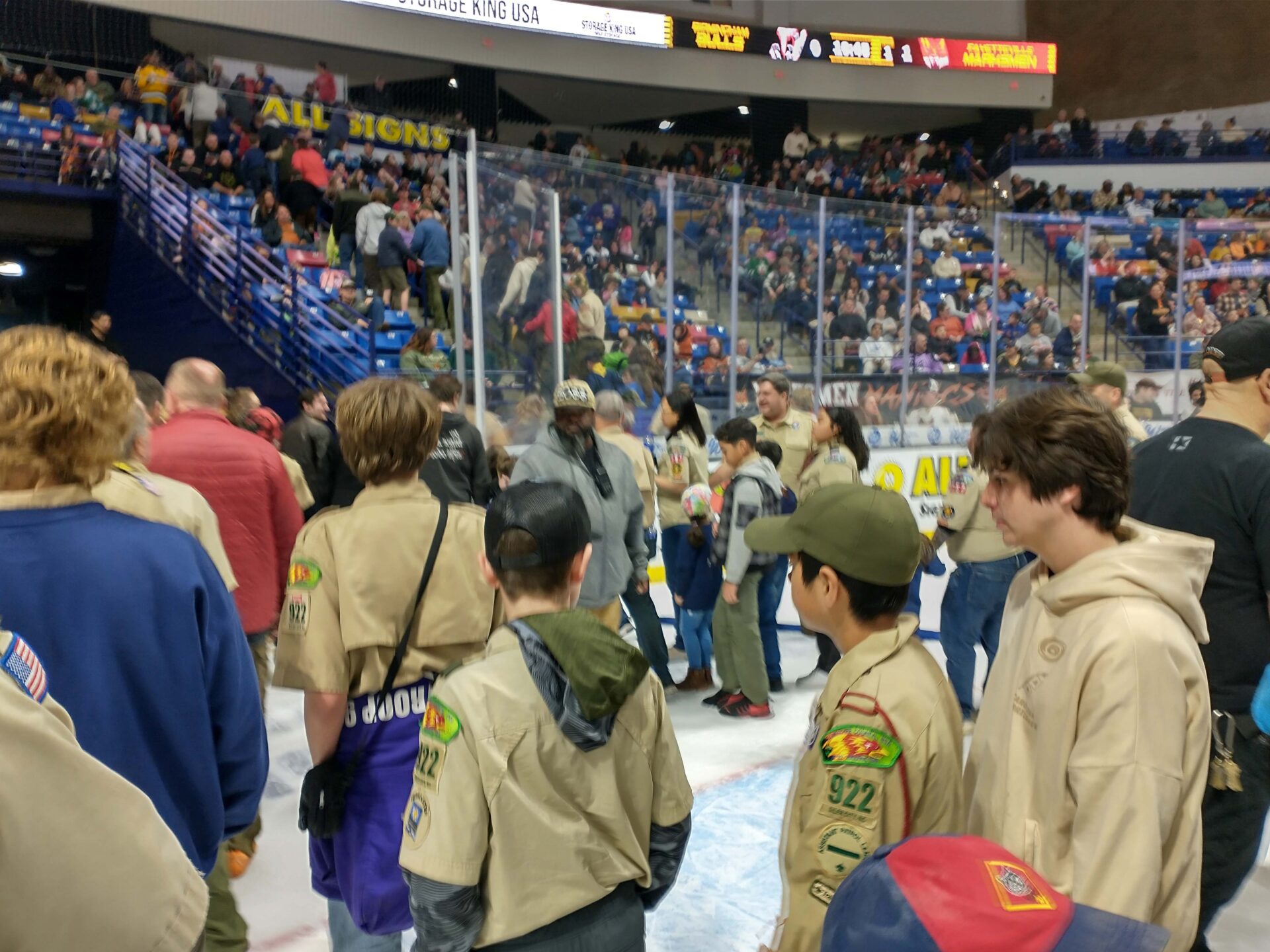 Scout Night at Fayetteville Marksmen hockey game, February 2025